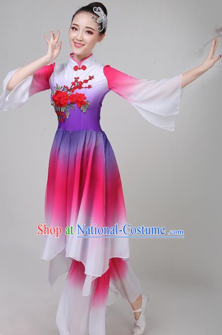 Chinese Traditional Folk Dance Rosy Costume Classical Dance Group Dance Dress for Women