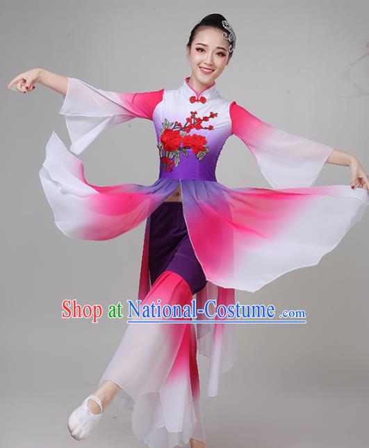 Chinese Traditional Folk Dance Rosy Costume Classical Dance Group Dance Dress for Women