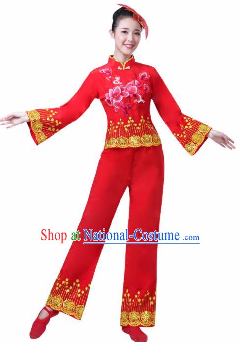 Chinese Traditional Stage Performance Fan Dance Costume Folk Dance Yangko Dance Red Dress for Women