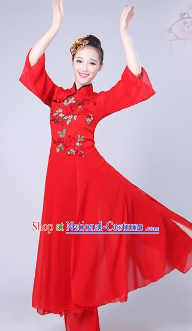 Chinese Traditional Umbrella Dance Red Costume Classical Dance Group Dance Dress for Women