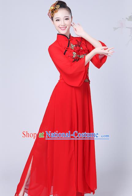 Chinese Traditional Umbrella Dance Red Costume Classical Dance Group Dance Dress for Women