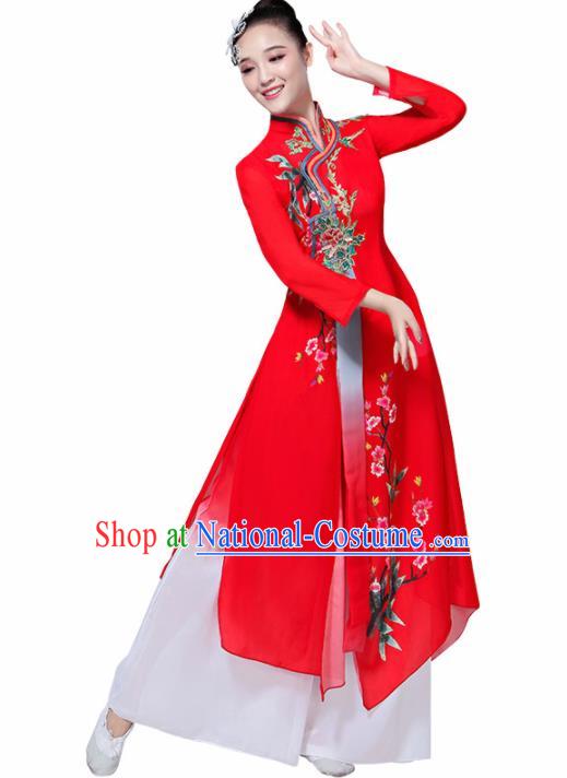 Chinese Traditional Stage Performance Umbrella Dance Costume Classical Dance Group Dance Red Dress for Women