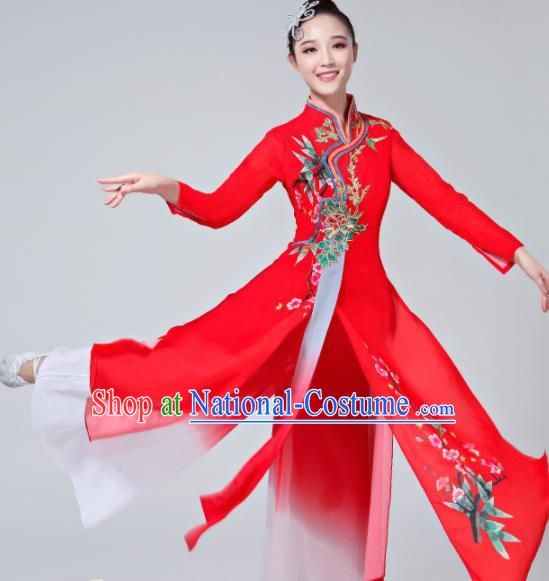 Chinese Traditional Stage Performance Umbrella Dance Costume Classical Dance Group Dance Red Dress for Women