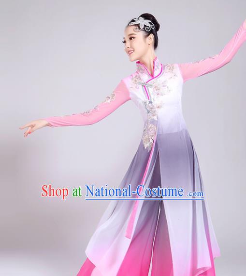 Chinese Traditional Stage Performance Umbrella Dance Costume Classical Dance Group Dance Pink Dress for Women