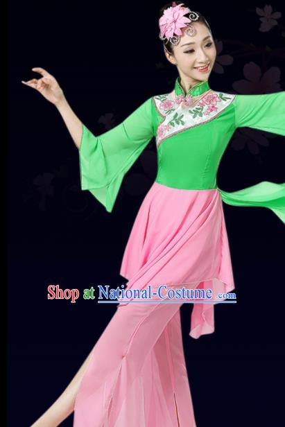 Chinese Traditional Stage Performance Fan Dance Green Costume Folk Dance Yangko Dance Dress for Women