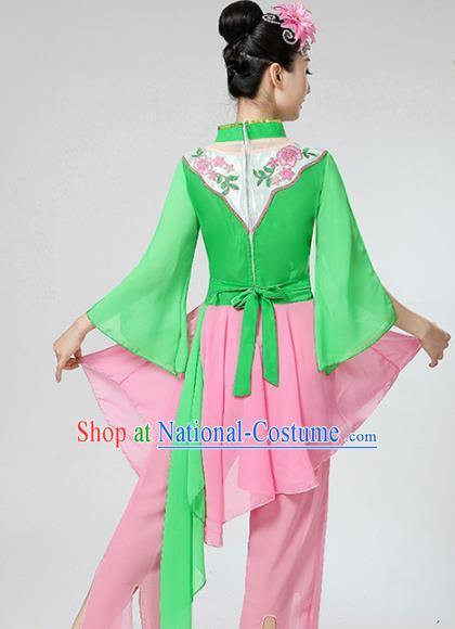 Chinese Traditional Stage Performance Fan Dance Green Costume Folk Dance Yangko Dance Dress for Women