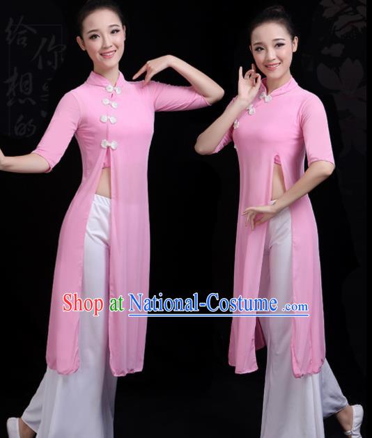 Chinese Traditional Fan Dance Pink Costume Classical Dance Group Dance Dress for Women