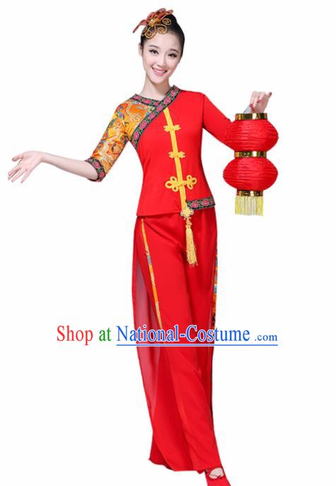 Chinese Traditional Fan Dance Stage Performance Red Costume Folk Dance Yangko Dance Dress for Women