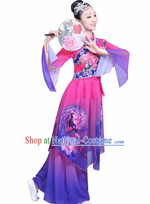 Chinese Traditional Fan Dance Stage Performance Purple Costume Folk Dance Yangko Dance Dress for Women