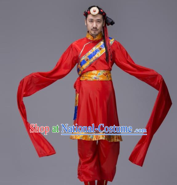 Chinese Traditional Tibetan Ethnic Folk Dance Costume Zang Nationality Dance Clothing for Men