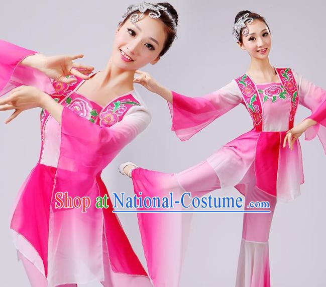 Chinese Traditional Fan Dance Pink Costume Folk Dance Stage Performance Yangko Dance Dress for Women