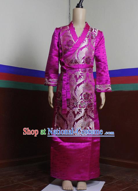 Chinese Traditional Tibetan Heishui Dance Rosy Dress Zang Nationality Ethnic Costume for Women