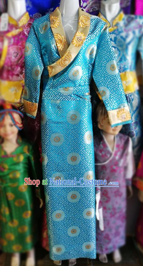 Chinese Traditional Tibetan Heishui Dance Blue Dress Zang Nationality Ethnic Costume for Women