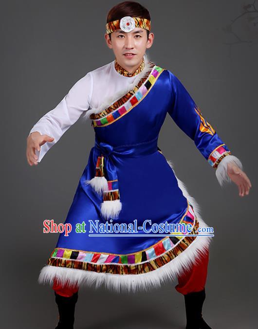 Chinese Traditional Ethnic Folk Dance Costume Zang Nationality Dance Clothing for Men