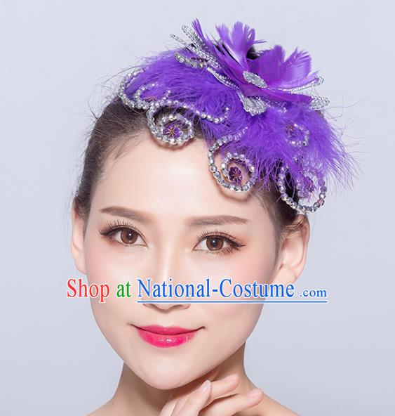 Chinese Traditional Folk Dance Purple Feather Hair Accessories Stage Performance Yangko Dance Hair Stick for Women