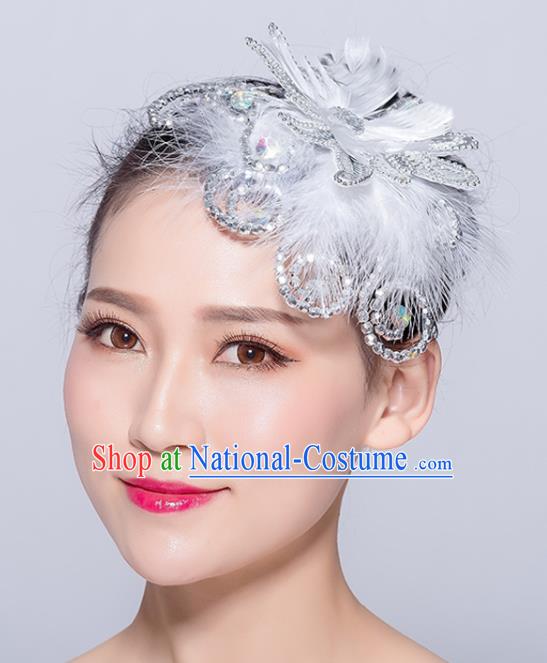 Chinese Traditional Folk Dance White Feather Hair Stick Stage Performance Yangko Dance Hair Accessories for Women