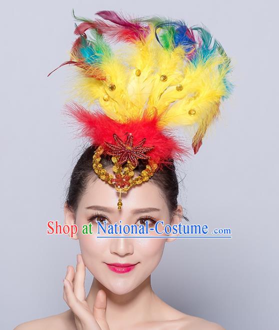 Chinese Traditional National Folk Dance Yellow Feather Hair Stick Yangko Dance Hair Accessories for Women