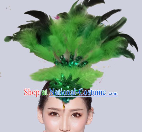 Chinese Traditional National Folk Dance Green Feather Hair Stick Yangko Dance Hair Accessories for Women