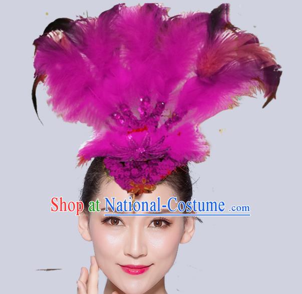 Chinese Traditional National Folk Dance Rosy Feather Hair Stick Yangko Dance Hair Accessories for Women