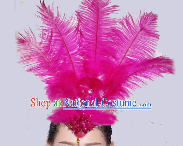 Chinese Traditional National Yangko Dance Rosy Feather Hair Stick Folk Dance Hair Accessories for Women