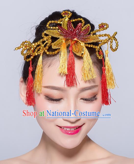 Chinese Traditional Yangko Dance Golden Hair Stick National Folk Dance Hair Accessories for Women