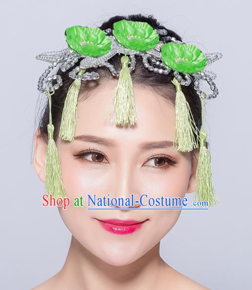 Chinese Traditional Yangko Dance Green Flowers Tassel Hair Stick National Folk Dance Hair Accessories for Women