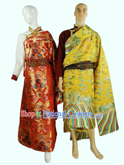 Chinese Traditional Tibetan Kham Bride and Bridegroom Clothing Zang Nationality Heishui Dance Ethnic Costumes for Women for Men