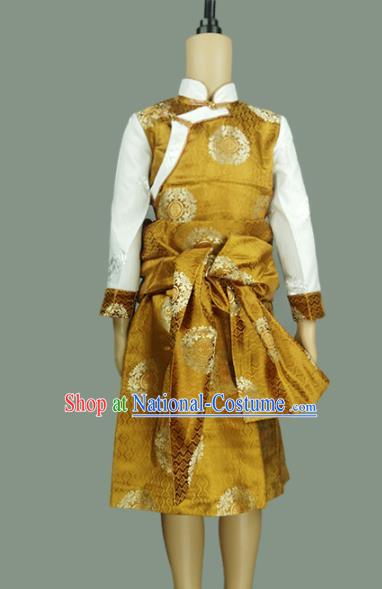 Chinese Traditional Tibetan Kham Children Clothing Zang Nationality Heishui Dance Ethnic Costumes for Kids