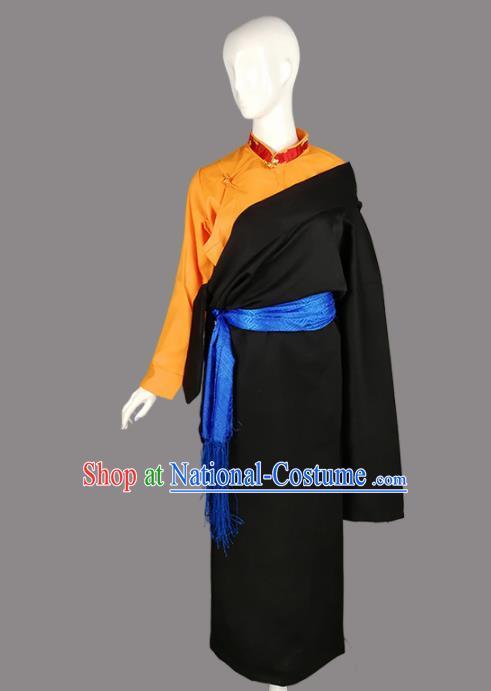 Chinese Traditional Tibetan Ethnic Black Robe Zang Nationality Heishui Dance Costume for Women