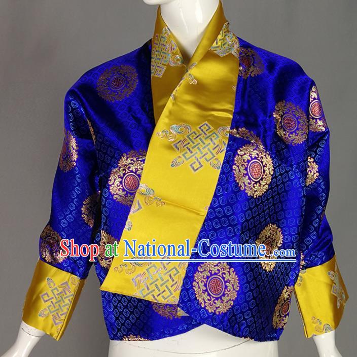 Chinese Traditional Tibetan Ethnic Royalblue Blouse Zang Nationality Heishui Dance Costume for Women