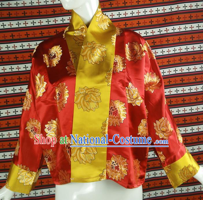 Chinese Traditional Tibetan Ethnic Red Blouse Zang Nationality Heishui Dance Costume for Women