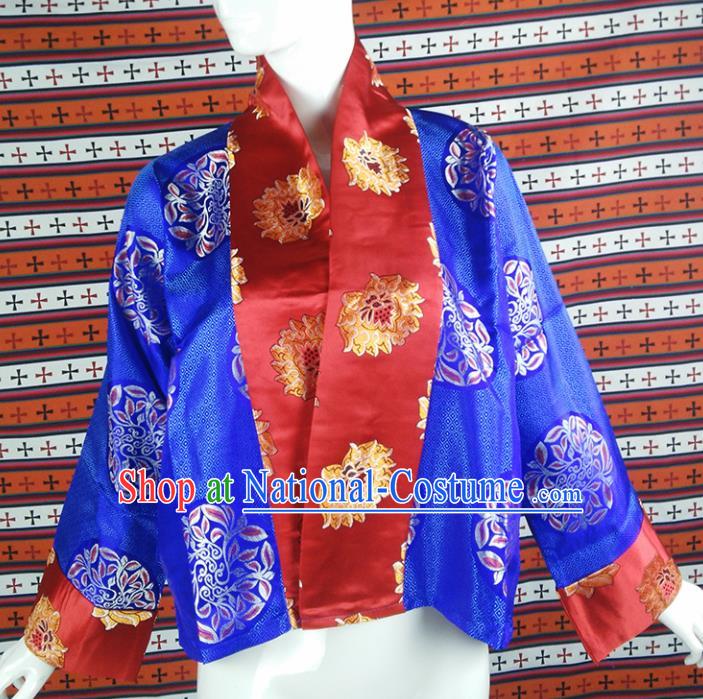 Chinese Traditional Tibetan Ethnic Blue Blouse Zang Nationality Heishui Dance Costume for Women