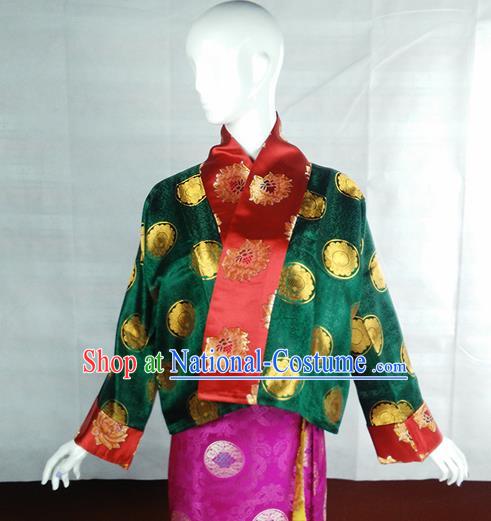 Chinese Traditional Tibetan Ethnic Green Blouse Zang Nationality Heishui Dance Costume for Women