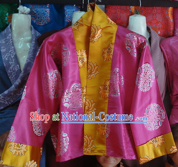 Chinese Traditional Tibetan Ethnic Rosy Blouse Zang Nationality Heishui Dance Costume for Women