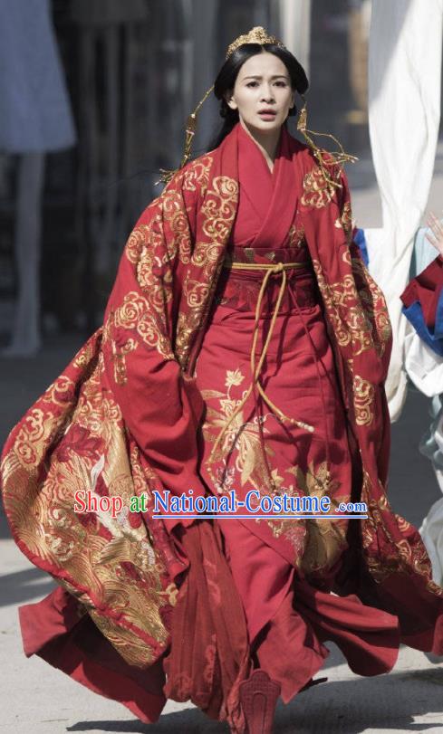 Chinese Ancient Warring States Period The Lengend of Haolan Princess Ya Wedding Historical Costume and Headpiece for Women