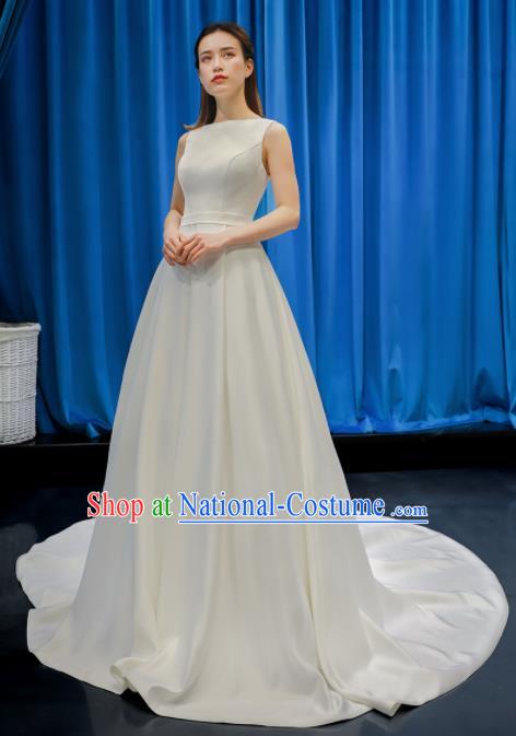 Top Grade Wedding Dress Bride Full Dress Princess Costume White Satin Gown for Women