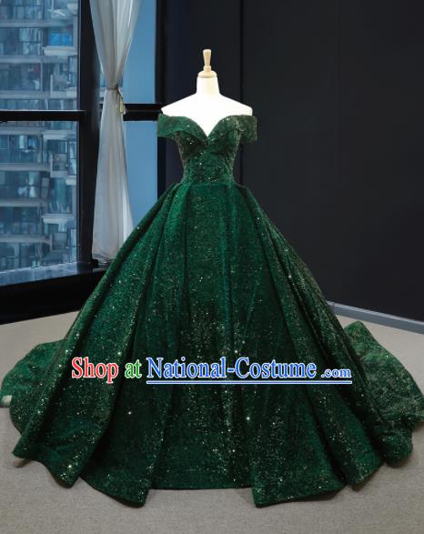 Top Grade Compere Green Paillette Full Dress Princess Wedding Dress Costume for Women