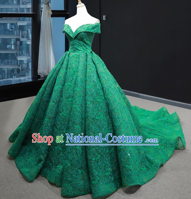 Top Grade Compere Green Lace Full Dress Princess Wedding Dress Costume for Women