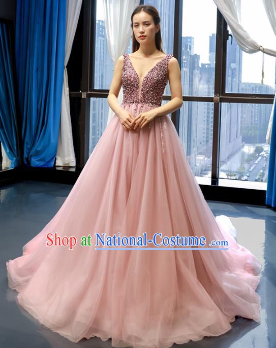 Top Grade Compere Pink Trailing Full Dress Princess Wedding Dress Costume for Women