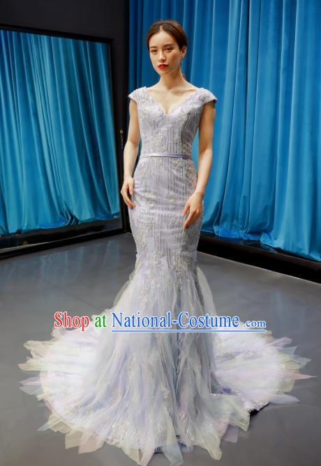 Top Grade Compere Light Blue Trailing Full Dress Princess Wedding Dress Costume for Women