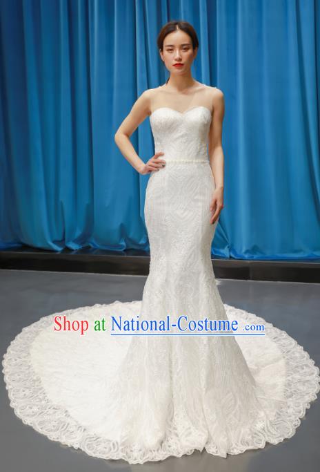 Top Grade Strapless Trailing Wedding Dress Bride Full Dress Princess Costume White Veil Gown for Women