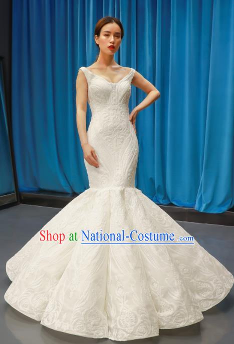 Top Grade Fishtail Wedding Dress Bride Full Dress Princess Costume White Veil Gown for Women