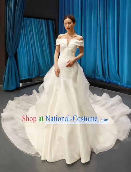 Top Grade Wedding Dress Bride Trailing Full Dress Princess Costume White Veil Gown for Women