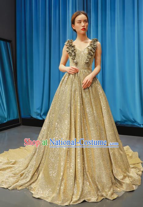 Top Grade Compere Golden Trailing Full Dress Princess Wedding Dress Costume for Women