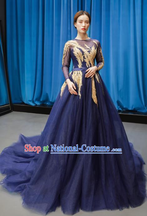 Top Grade Compere Navy Veil Trailing Full Dress Princess Wedding Dress Costume for Women