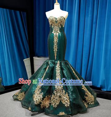 Top Grade Compere Green Veil Fishtail Full Dress Princess Wedding Dress Costume for Women