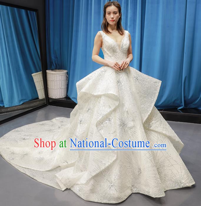 Top Grade Wedding Dress Bride Trailing Full Dress Princess Costume White Veil Gown for Women