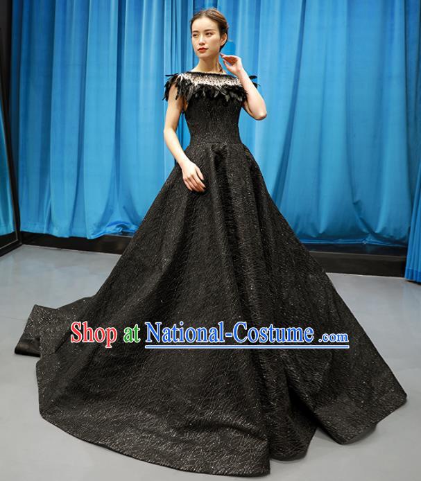 Top Grade Compere Black Veil Trailing Full Dress Princess Wedding Dress Costume for Women