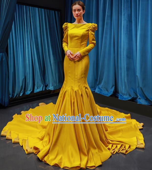 Top Grade Compere Yellow Trailing Full Dress Princess Wedding Dress Costume for Women