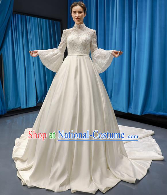 Top Grade Wedding Gown Bride Trailing Full Dress Princess Costume White Lace Dress for Women